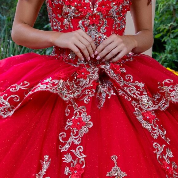 New Formal Quinceanera Gown w/ Floral Applique Details & Beads Embroidery GL3528 - Picture 7 of 15